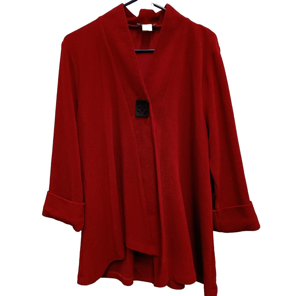 Cover Charge Lagenlook Artsy Jacket Womens Size Large Red Asymmetric 3/4 Sleeve